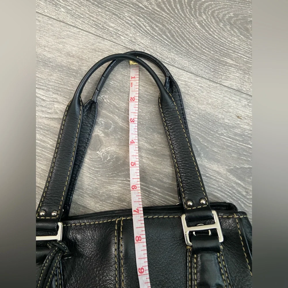 Fossil Black Leather Double Handles Shoulder Handbag Purse Silver Tone Hardware - Picture 15 of 16